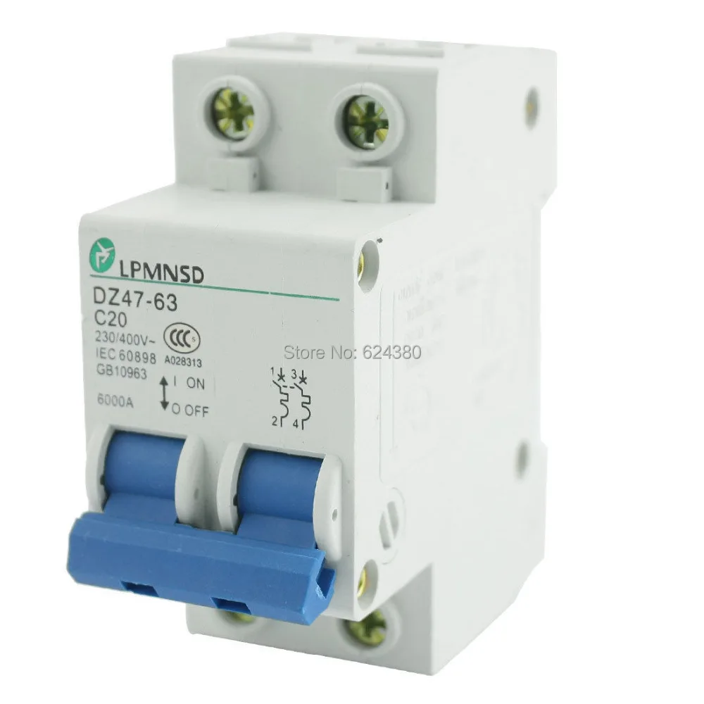AC 230 V/400 V 20A32A 2 полюса P MCB миниатюрный автоматический выключатель защита от