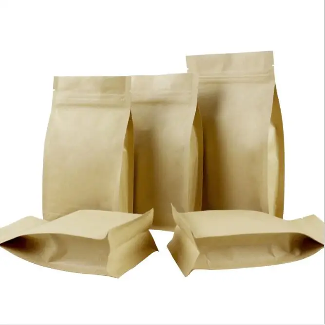 

5pcs Flat Bottom Zip Lock Kraft Paper Bag Side Gussets Zipper Stand Up Kraft Packing Bags with Tear Notch