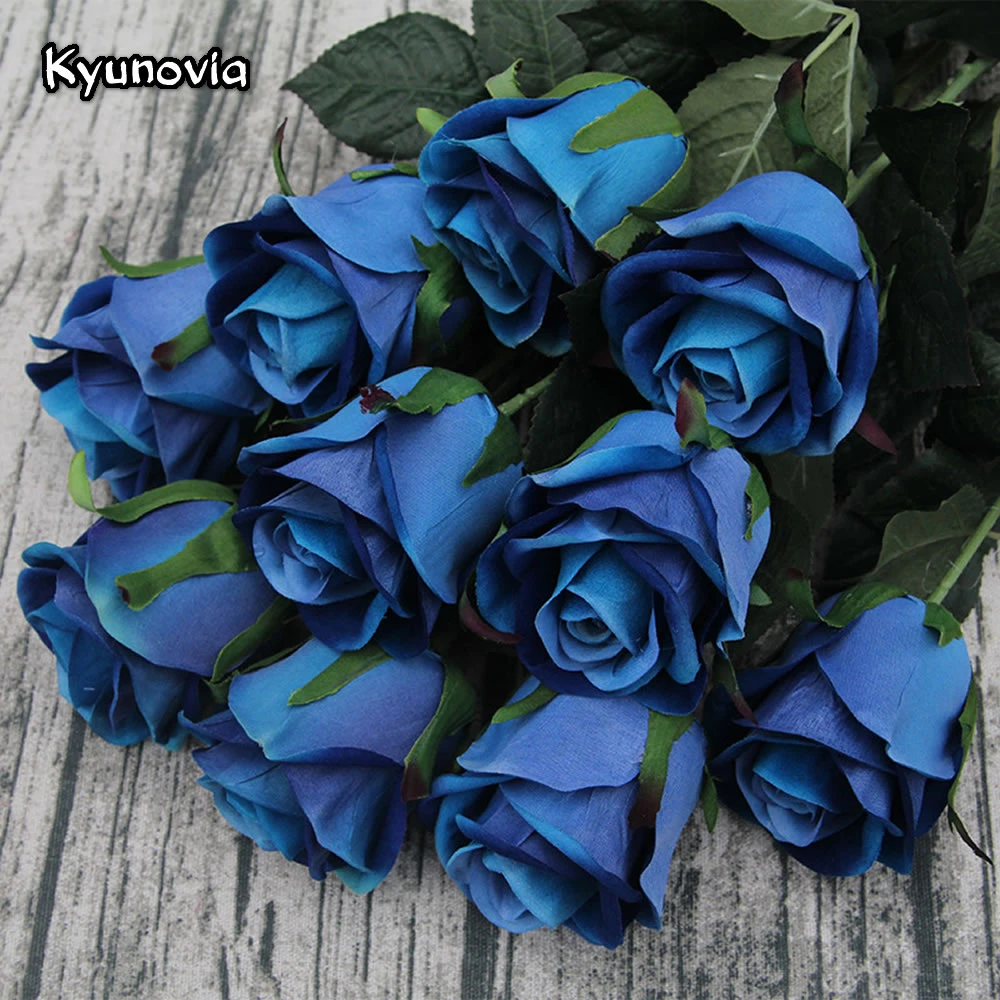 Kyunovia 5pcs Lot 72cm Single Rose Stem High Quality Artificial Silk Flowers Leaves Blue Rose Wedding Party Home Decorative Ky42 Artificial Silk Flowers Silk Flowersrose Stems Aliexpress