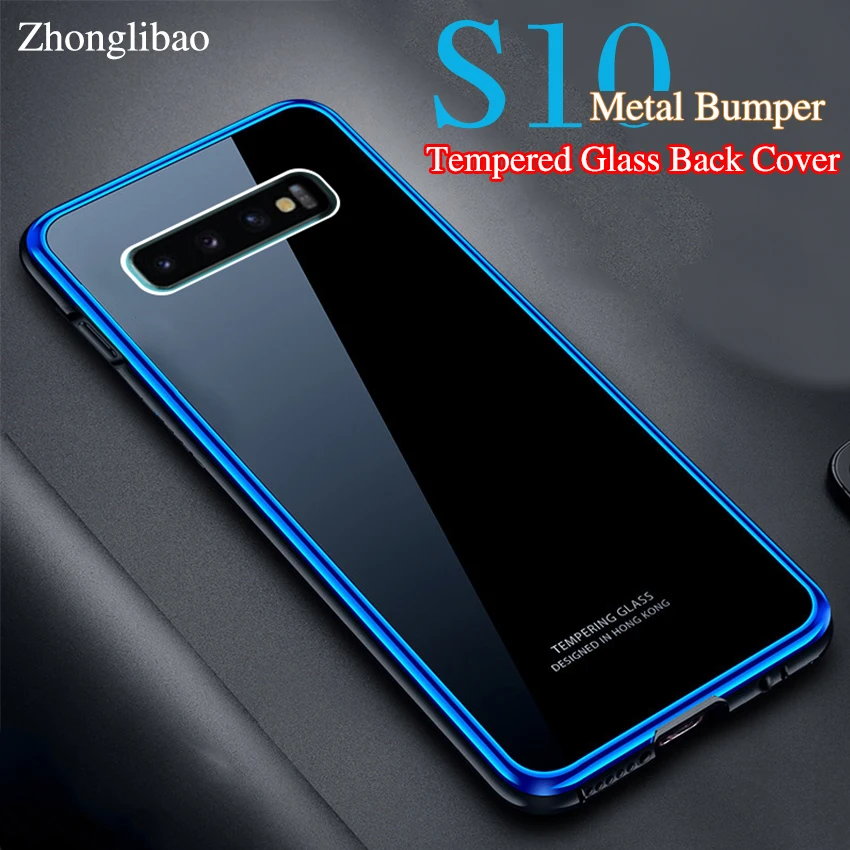 

Metal Bumper Armor Case Cover for Samsung Galaxy S10 Luxury Original Alloy Frame Hard Smooth Tempered Glass Mirror Back Covers