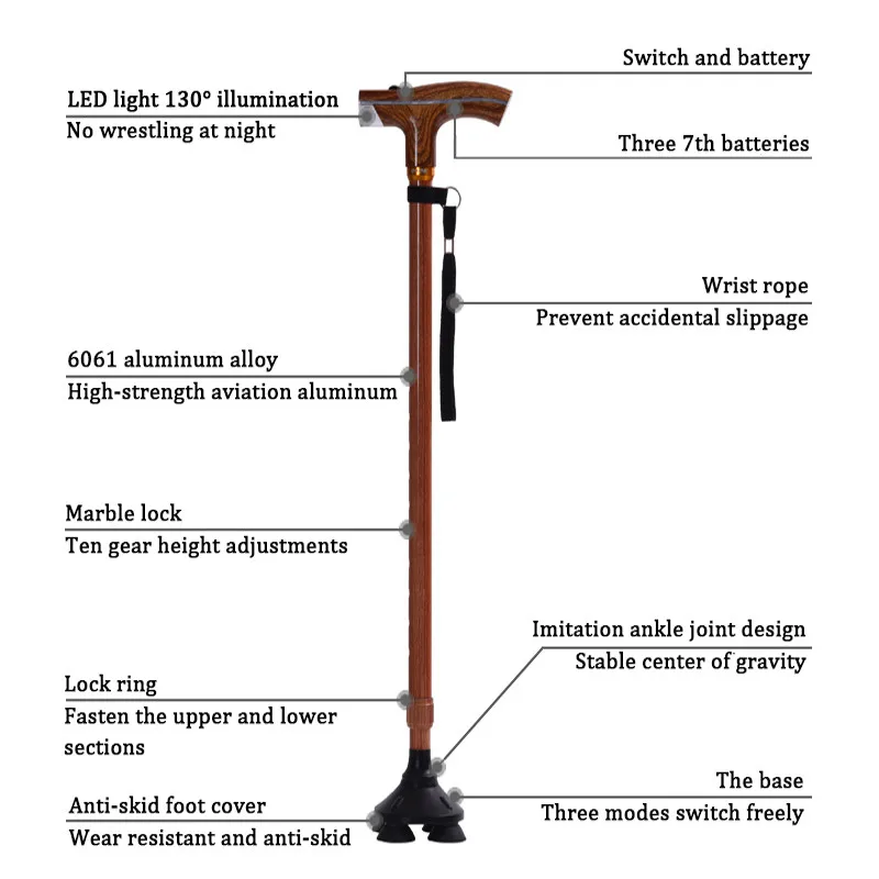 Высокое качество, телескопические костыли для пожилых людей, многофункциональный светильник, трости для пеших прогулок, деревянные трости для пожилых, crosier