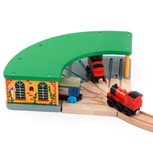 Деревянный Кран железнодорожная станция развивающая головоломка, игрушка