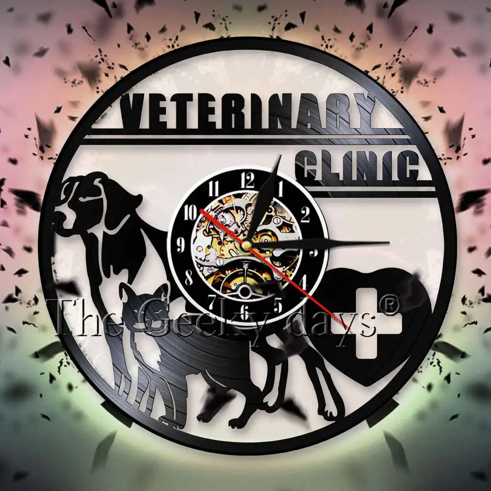 

VETERINARY CLINIC Wall Decor Dog Cat Animal Pet Wall Clock Modern Design 3D Wall Watch Handmade Art Decorative Time Clocks Decor