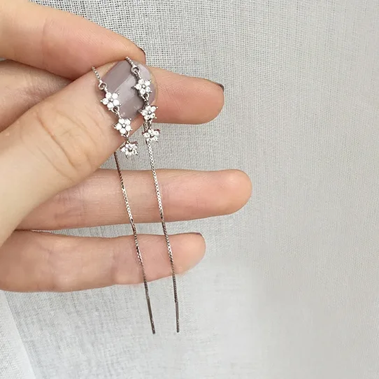 stars cz flowers ear line 100% 925 Sterling silver Jewelry fashion Hypoallergenic dangle earrings for women gift
