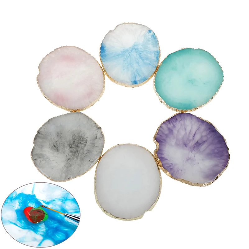 1Pc Resin Nail Art Color Palette Acrylic Gel Polish Holder Drawing Nail Art Color Mixing Display Tools 6 Colors