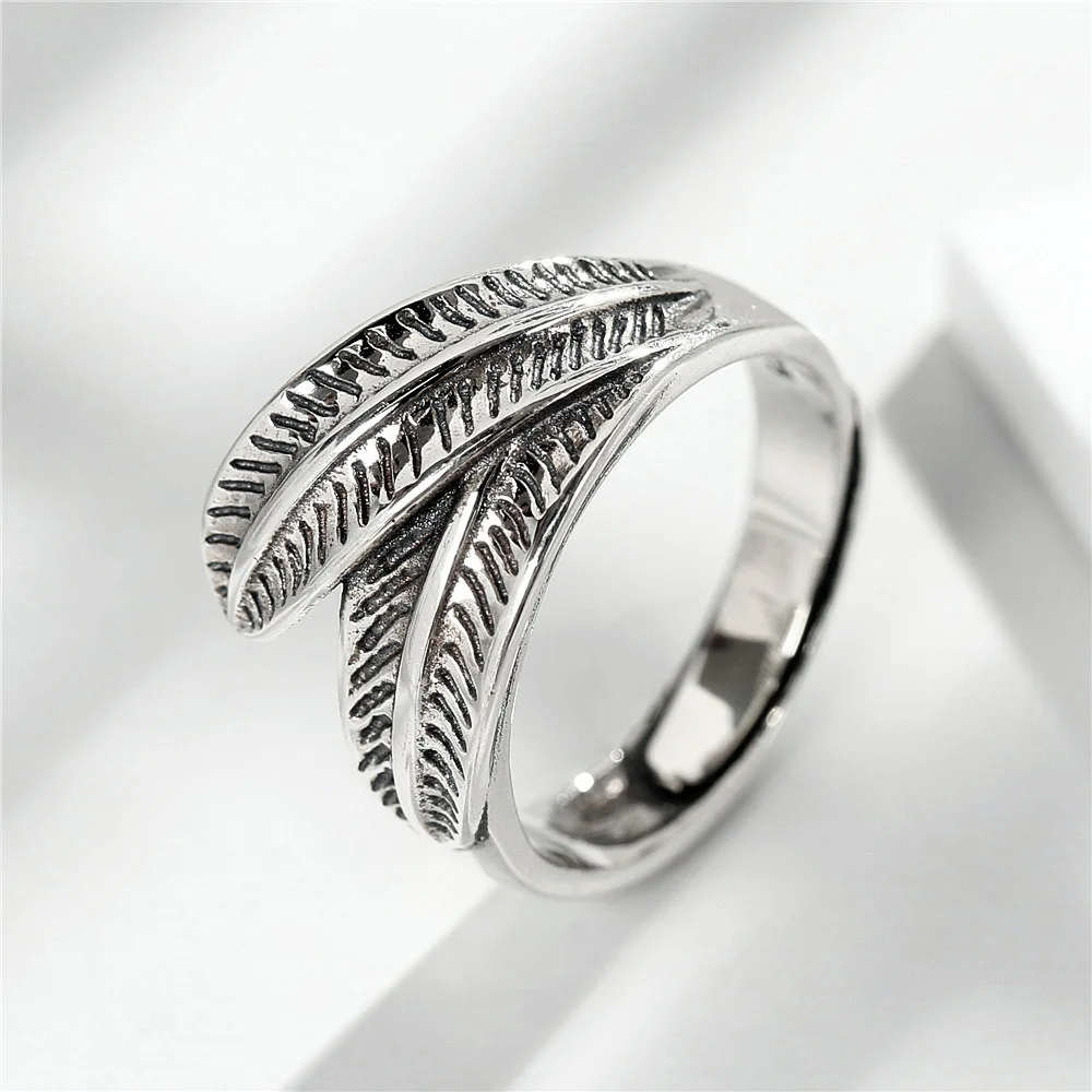 leaf Tai-silver open ring 100% Sterling 925 silver Jewelry Vintage Adjustable rings for gift