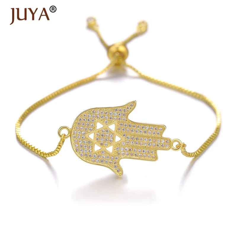 gold Juya Модный CZ Fatima Ручной Браслет Подвески украшенное кубическими камнями циркон, защитный Амулет браслет для женщин Подарки Золотой браслет амулет ювелирные изделия - Окраска металла: gold