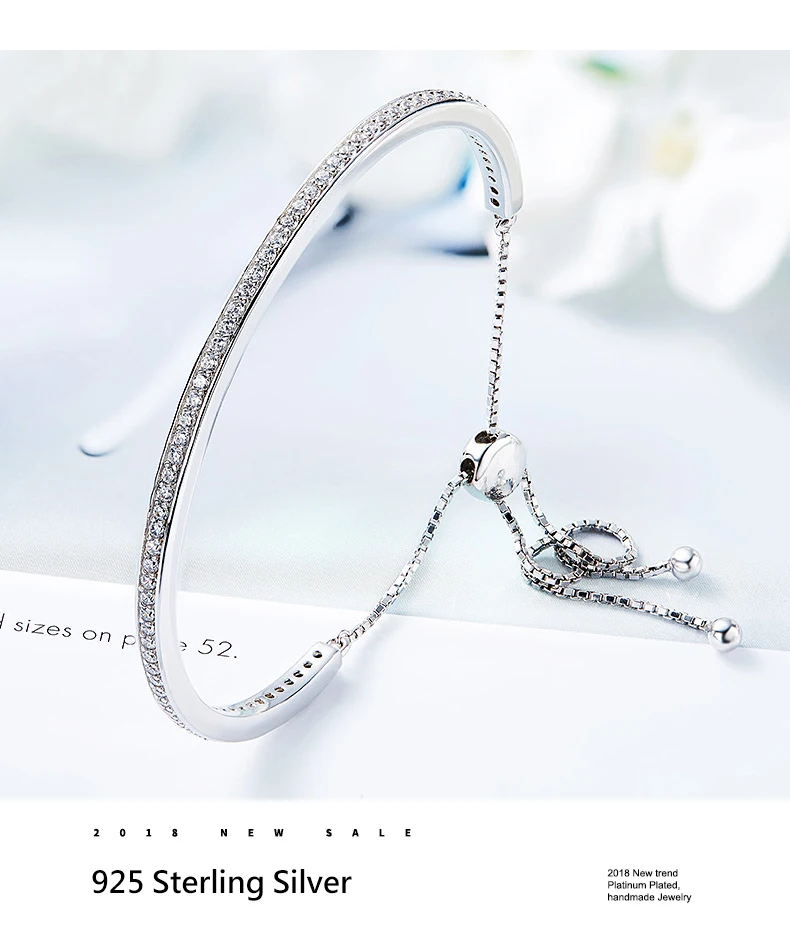 CDE Embellished with crystals Bracelet Bangle Woman Zircon 925 Sterling Silver Fine Jewelry Elegant Chic Bijous