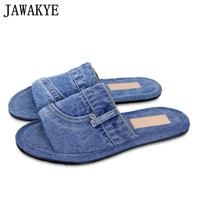 

New Arrival Distressed Denim Flat Slippers Women Open Toe Jean Sewing Flip Flops Concise Vacation Beach Shoes Zapatillas Mujer