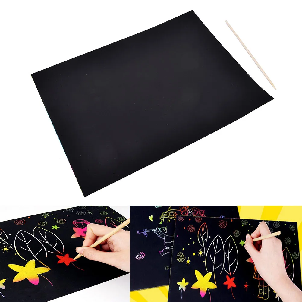 

1A4 Sheets Kids Painting Set Scratch Paper Colorful Magic Scratch Art Painting Paper With Drawing Stick Baby Playing Toys NEW
