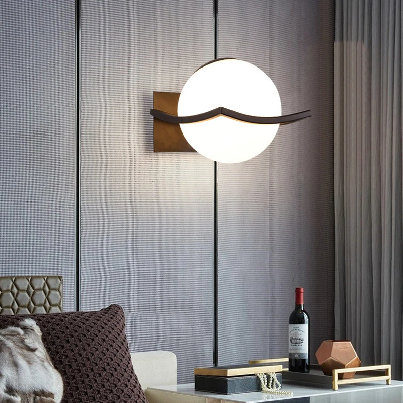 Modern Nordic Wall Lamp Frosted Glass Ball Wall Light Dining Bedroom Bedside Mounted Restaurant Aisle Corridor Wall Sconces