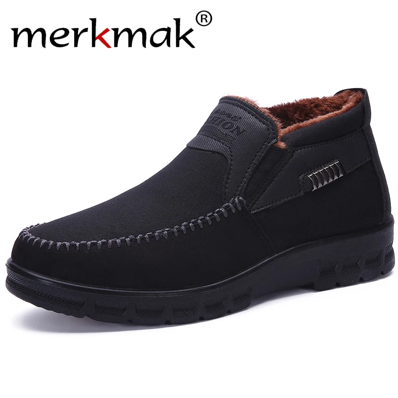 

Merkmark 2019 Autumn Winter New men's cotton shoes thickening plus velvet warm set foot Inside Bottom Keep Warm men shoes casual