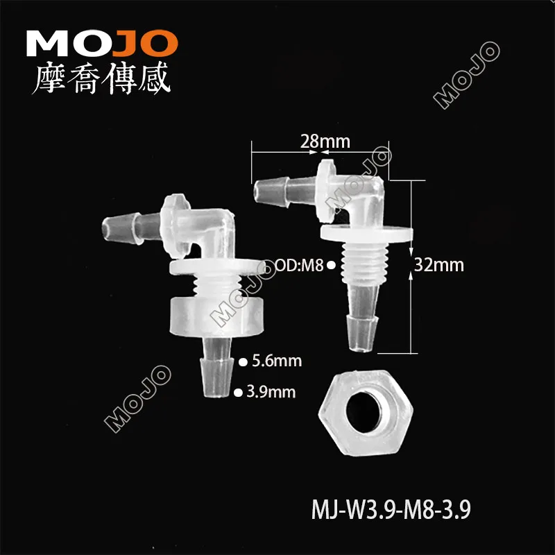 

2019 MJ-W3.9-M8-3.9 elbrow type plastic tube connect to 3.9mm to M8 water connector fitting Pipe Connector(2pcs/lots)