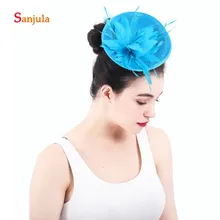 Свадебные Шапки синие льняные перьями Свадебные шляпы с Шпильки Для женщин особые случаи на каждый день для украшения tocado novia H30