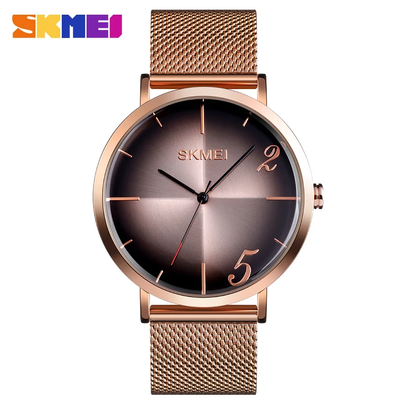 

SKMEI 9200 Dress Women Quartz Wristwatches Waterproof Simple Luxury Men Clock Steel Strap Curved Mirror Design Relogio Masculino