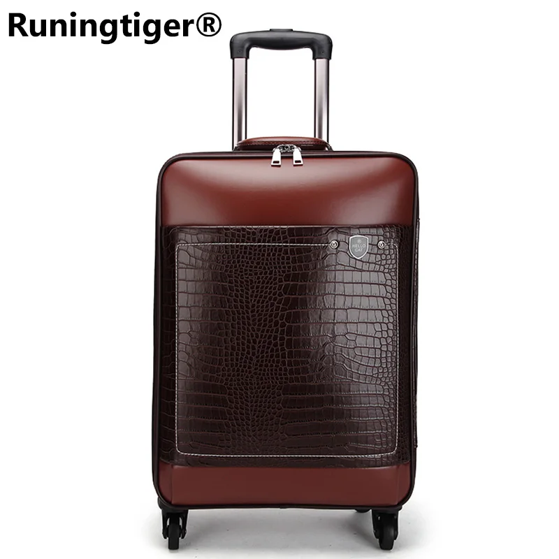 

Retro luxury Rolling Luggage trolley case 24inch men carry-on suitcase PU business travel bags waterproof boarding laptop case
