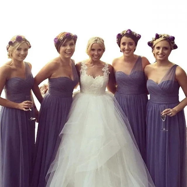 Lavender Color Sweetheart One Shoulder A Line Chiffon Pleated Lavender Color Sweetheart One Shoulder A Line Chiffon Pleated Bridesmaid Dresses Hot Court Train