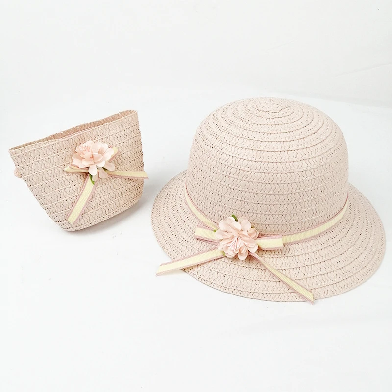 SUEF/ hot new cute rabbit head children straw hat girl princess hat travel student sunshade beach hat two-piece