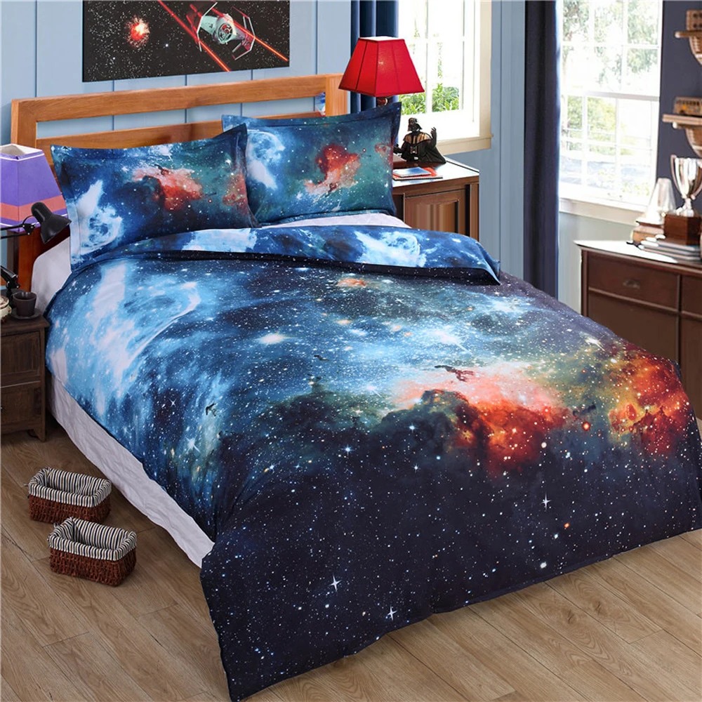 Fashion Trends The Galaxy Starry Sky Boy Bedroom Duvet Cover Bed Sheet