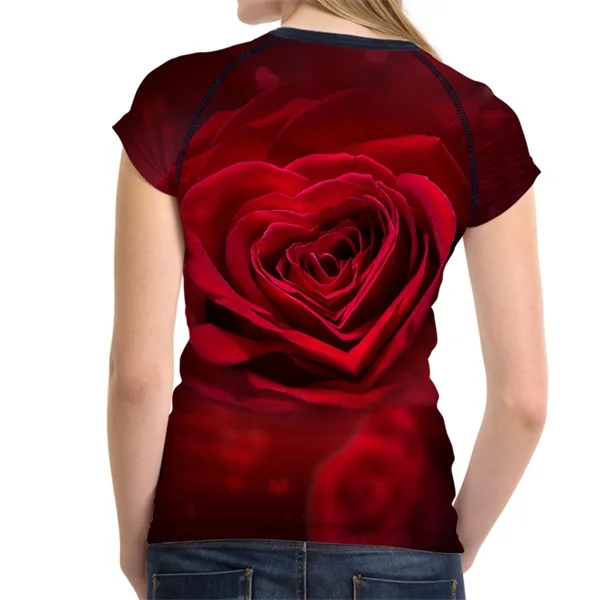 FORUDESIGNS/женская футболка с 3D цветочным принтом с красной розой, модные топы с круглым вырезом и коротким рукавом, брендовая одежда для фитнеса, женские футболки - Цвет: CC2551BV..