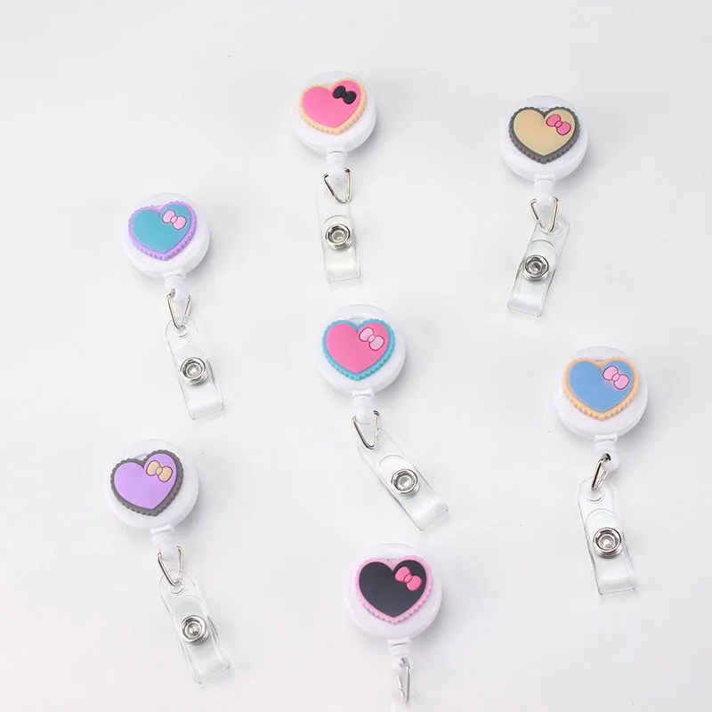

New Design Nurse Retractable Badge Reel Pull ID Card Sweet Heart with Bowknot Badge Holder Belt Clip Hospital School Office