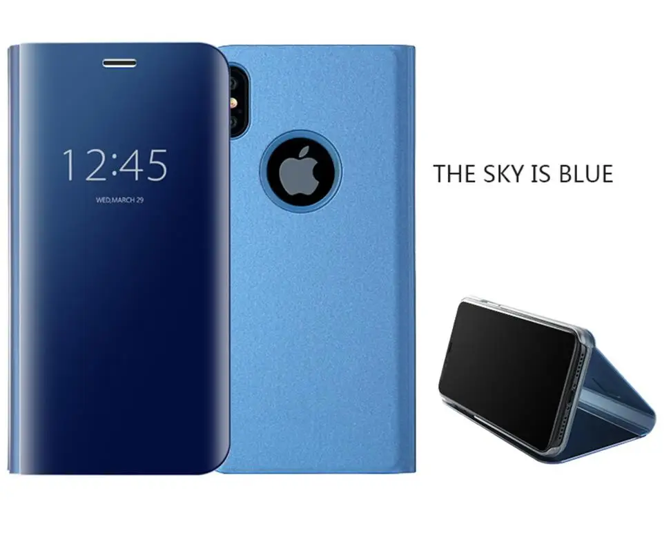 Gurioo модная зеркальная кобура откидной кронштейн защитная чехол для iPhone 6 6 S 7 8 9 Plus X 360 Полное покрытие задняя крышка-чехол для телефона - Цвет: Blue