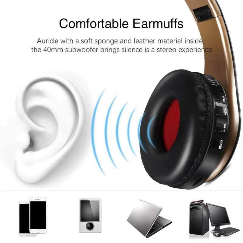 Популярные Bluetooth наушники складные беспроводные стерео гарнитуры Handsfree наушники с микрофоном Поддержка TF карты Play