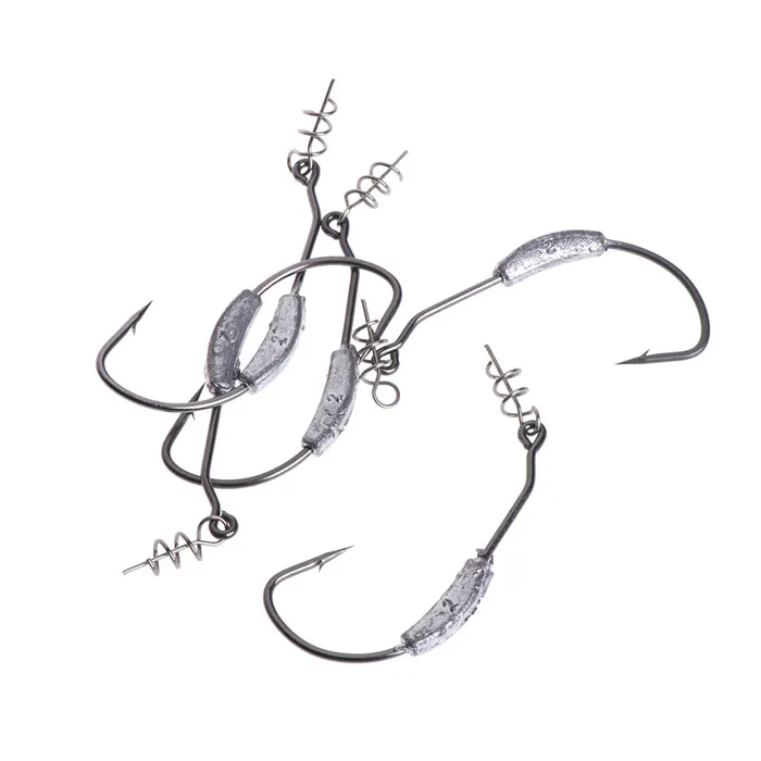 5 Pcs//Bag Fishing Hook Lead Barbed Offset High Carbon Steel Soft Worm Holder Jig