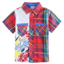 Enfants vêtements 2015 Nova enfants nouveau design coton à manches courtes tournent vers le bas avec poche garçons t-shirt piaid style