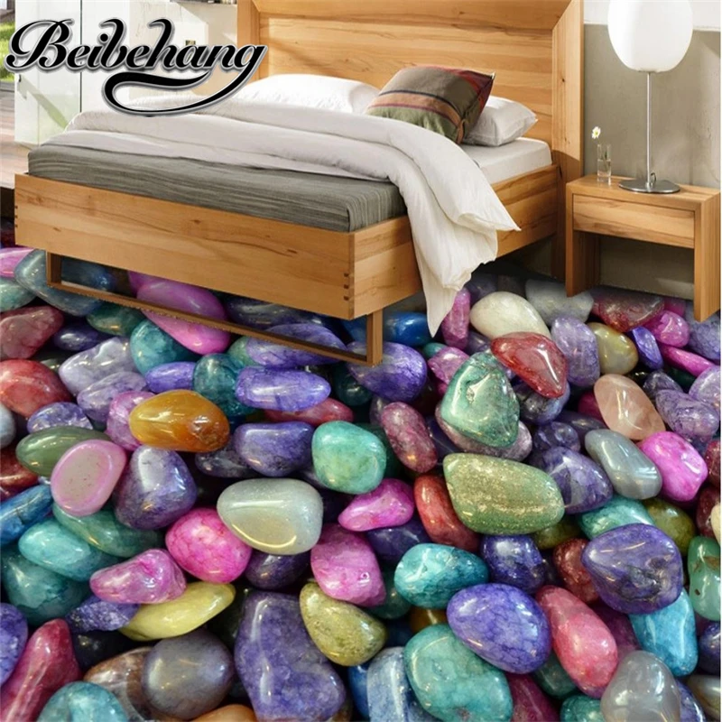 

beibehang Custom self-adhesive 3D floor Multicolored romantic colored stone floor bathroom PVC Anti-skid waterproof floor