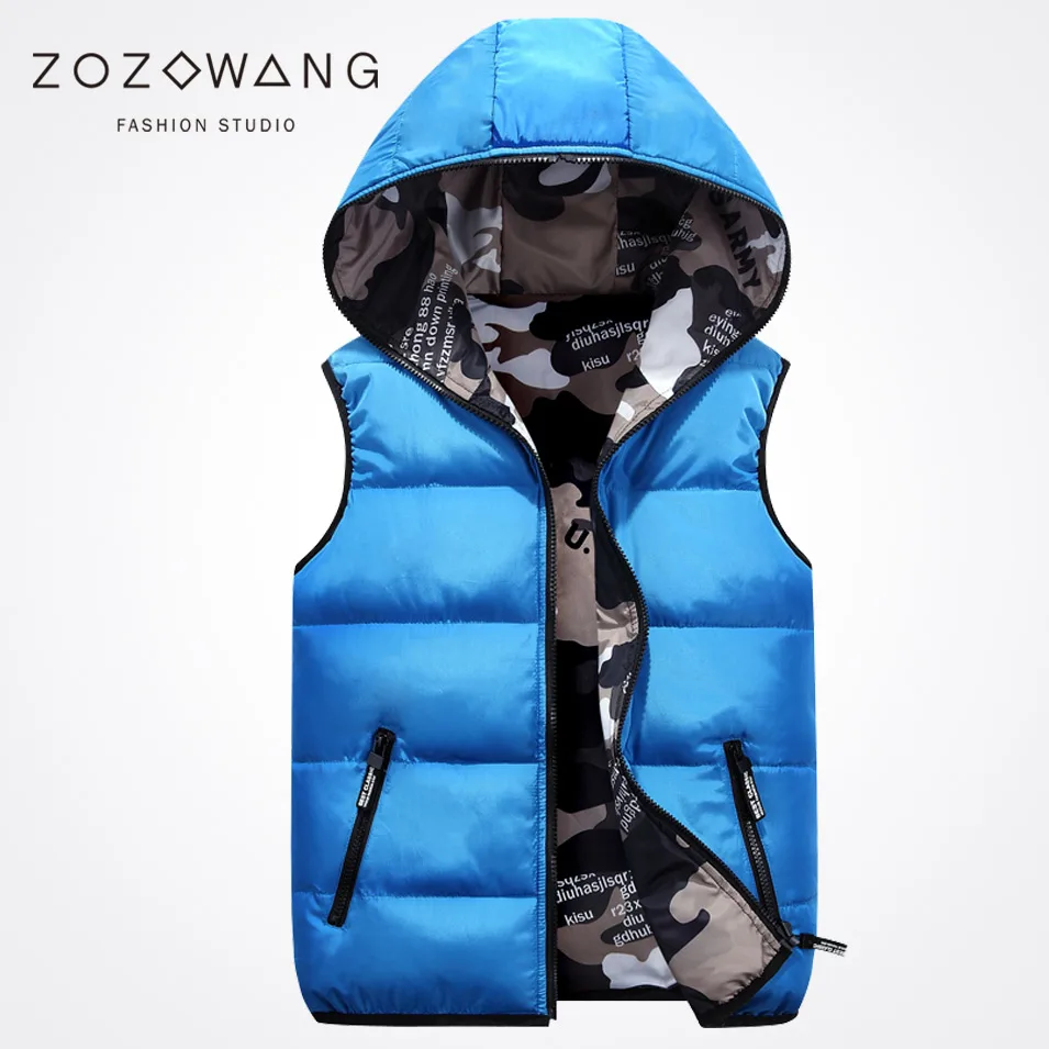 Zozowang 2017 new spring autumn hooded plus size solid casual zipper vest  men fashion wear both sides keep warm waist coat men 