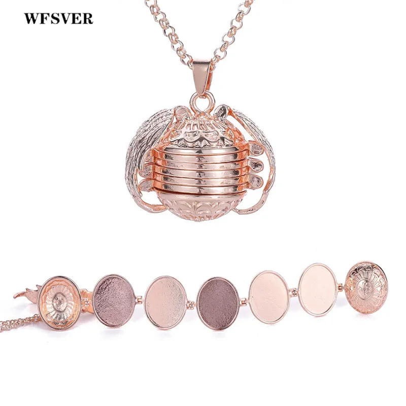

WFSVER Magic 5 Photo Pendant Memory Floating Locket Necklace Angel Wings Box Fashion Album Box Necklaces 4 Colors