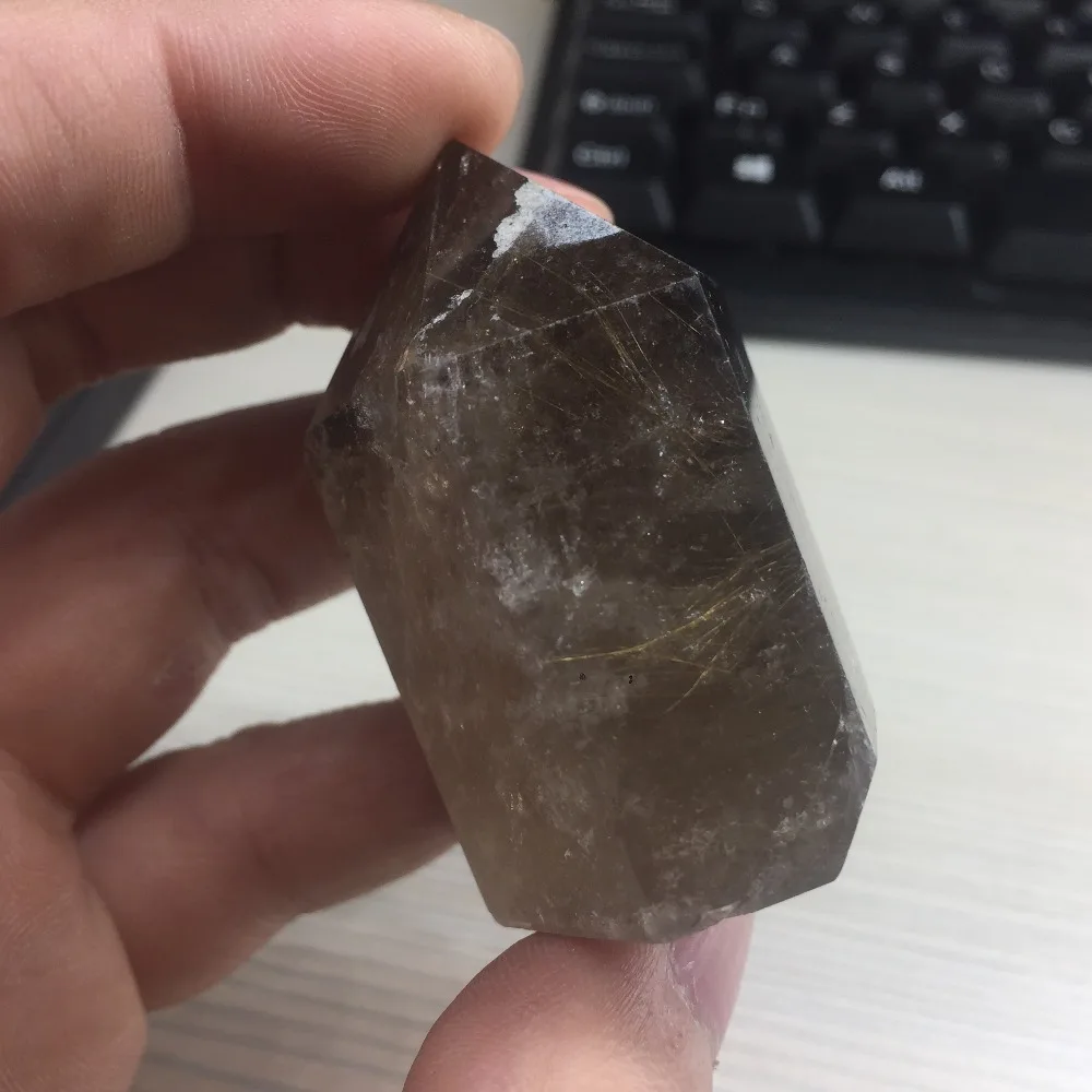 ZH23 96 г натуральный дымчатый Rutilated Кварцевый Кристалл исцеляющая точка палочка