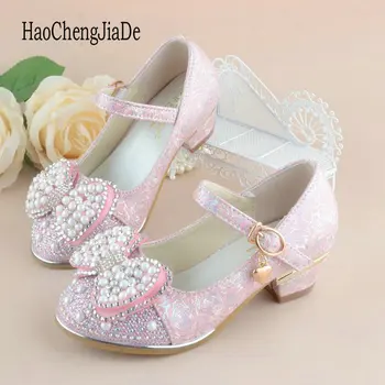 

Summer Children Princess Sandals Fashion Kids Girls Wedding Shoes Party Shoes For Girls Leather Bowtie High Heels Dress Shoes