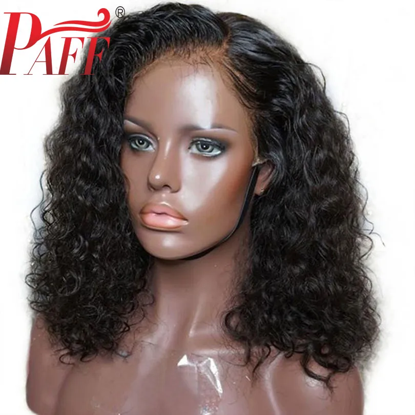 PAFF Short Bob Curly Full Lace Human Hair Wig Brazilian Wigs and Thick Free Shipping with Side Part Baby | Шиньоны и парики