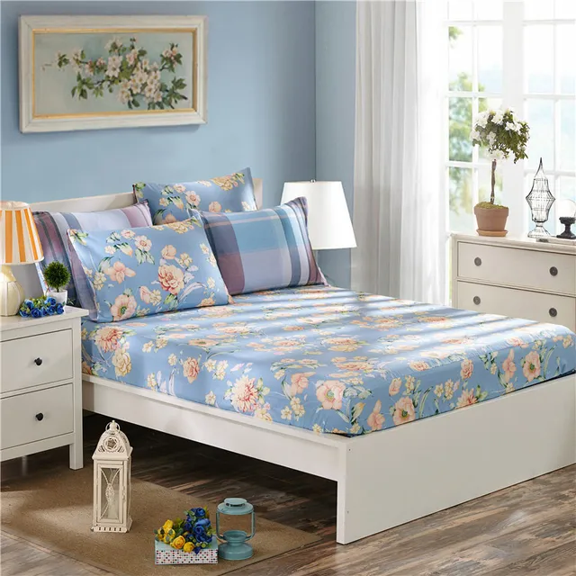 American Style Bed Sheet with Elastic Band Floral Printing 100 Cotton