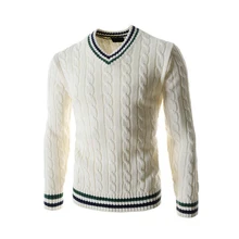 Для мужчин модный свитер v-образным вырезом толстый весь хлопок витой рисунок в полоску Теплые Зимние пуловеры Повседневное свободные свитера плюс Размеры 8J1144