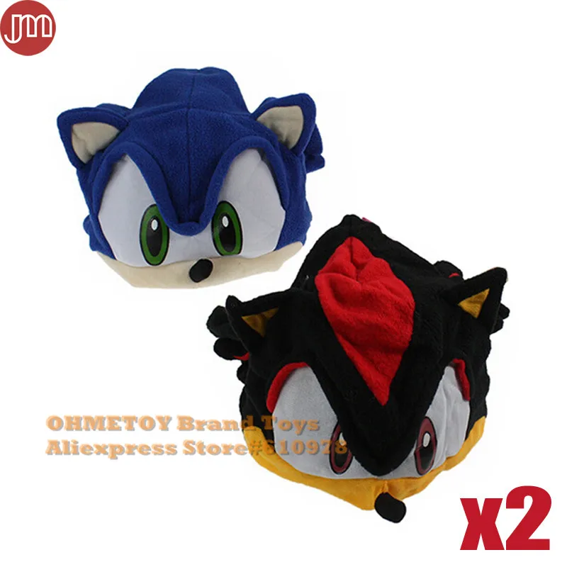 

OHMETOY 2pcs Sonic Cap Cosplay Hat The Hedgehog Fleece Plush Black Blue Adults Teenagers Costumes Anime Brinquedos In Stock