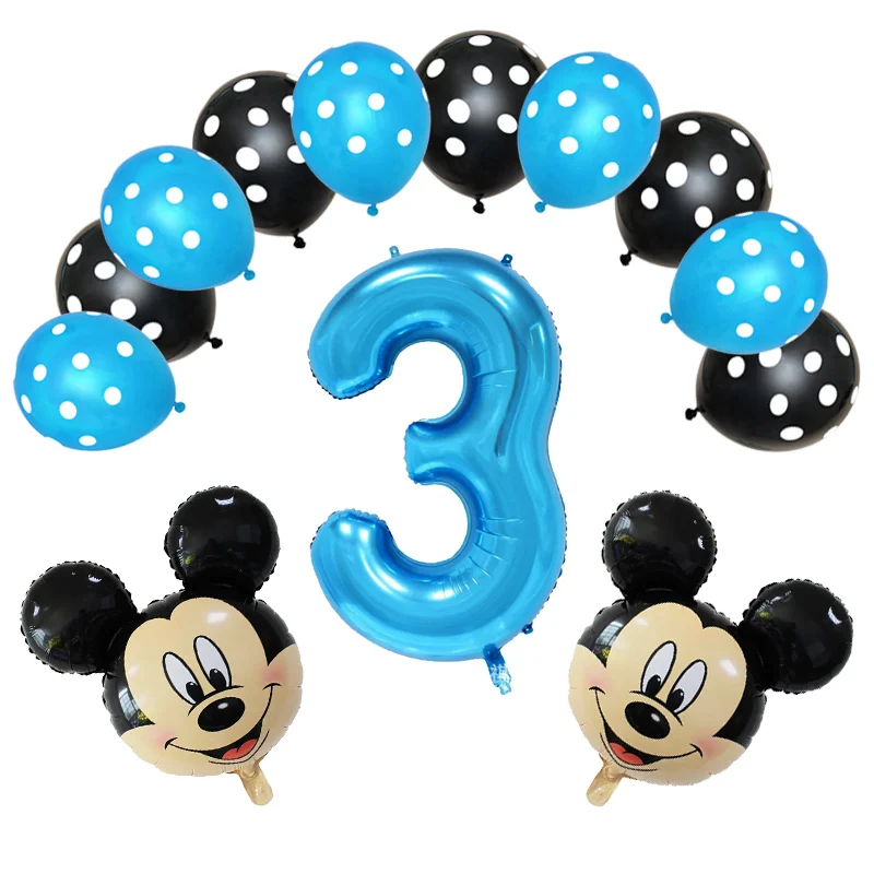 

13Pcs Blue Boy Birthday Balloons Mickey Mouse party decorations Number 1 2 3 year baby shower helium Dot latex balloon Kids toy