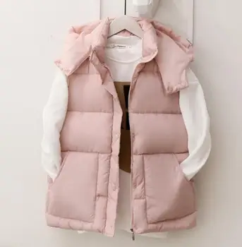 

plus size 2XL Autumn Winter Fashion Cotton Vest Women Patchwork Sleeveless Hooded Collar Casual Coat Waistcoat