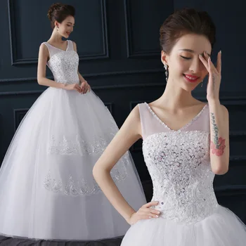 

2019 New Arrive Korean Summer Fashionable Cheap Wedding Dress Crystal Plus Size Bridal Gowns Lace Up Dresses vestido de noiva