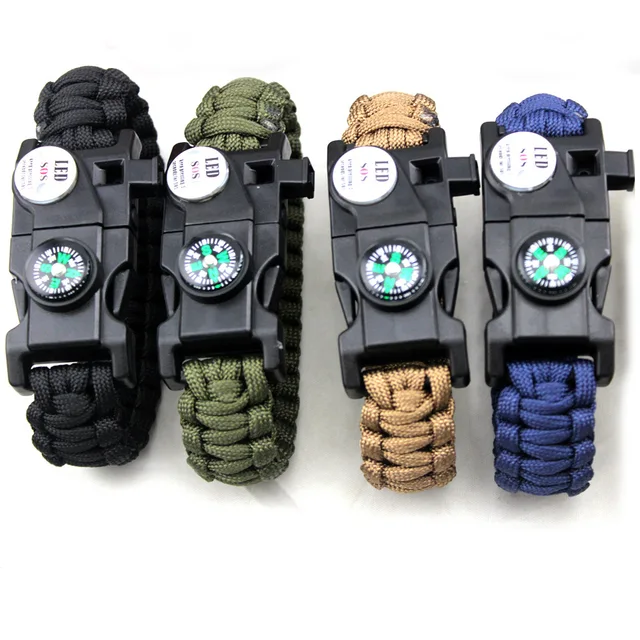 Outdoor Multifunctional Bracelet Men Women Braided Paracord Camping Emergency SOS LED Light Compass Whistle Knife Survival Tool