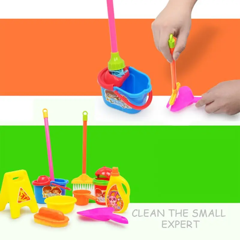 Детская Чистящая игрушка Моделирование мини Метла Швабра Совок баррель дети бытовой Косплей пластиковый инструмент обучающая игрушка