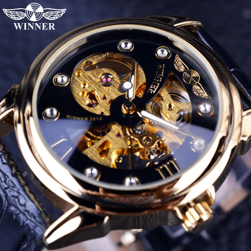 

Winner Fashion Casual Skeleton Designer Mens Watches Top Brand Luxury Mechanical Automatic Golden Watch Clock Men Wristwatch