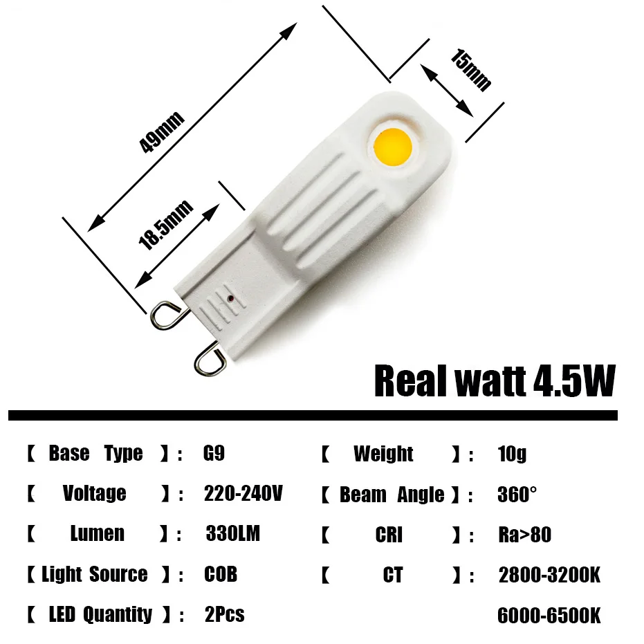 4 шт. супер яркий G9 светодиодный светильник переменного тока 220 В 4,5 Вт COB светодиодный светильник ПВХ Bombillas светодиодный светильник заменить 40 Вт галогенный прожектор люстра