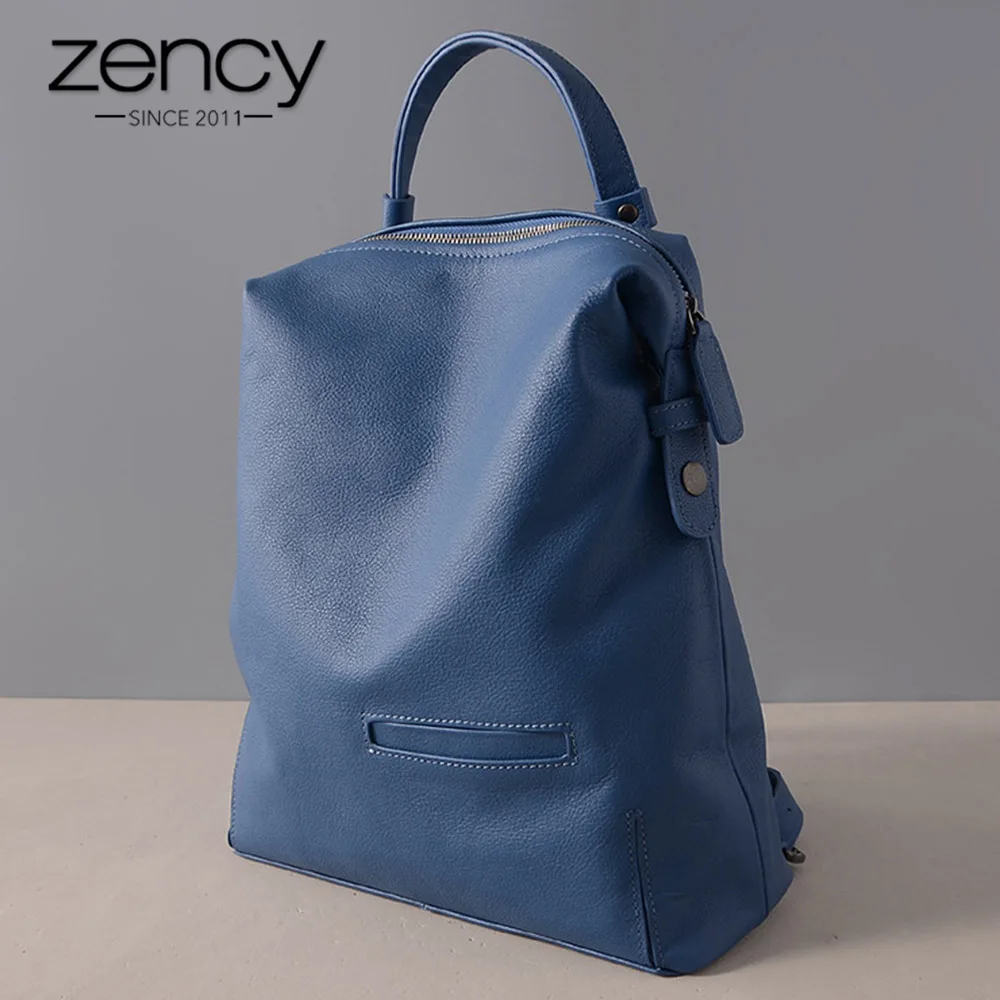 Pаспродажа Zency 100% винтажный женский рюкзак из натуральной кожи, водонепроницаемые дорожные сумки с защитой от кражи, ранец для ноутбука, школьные сумки...