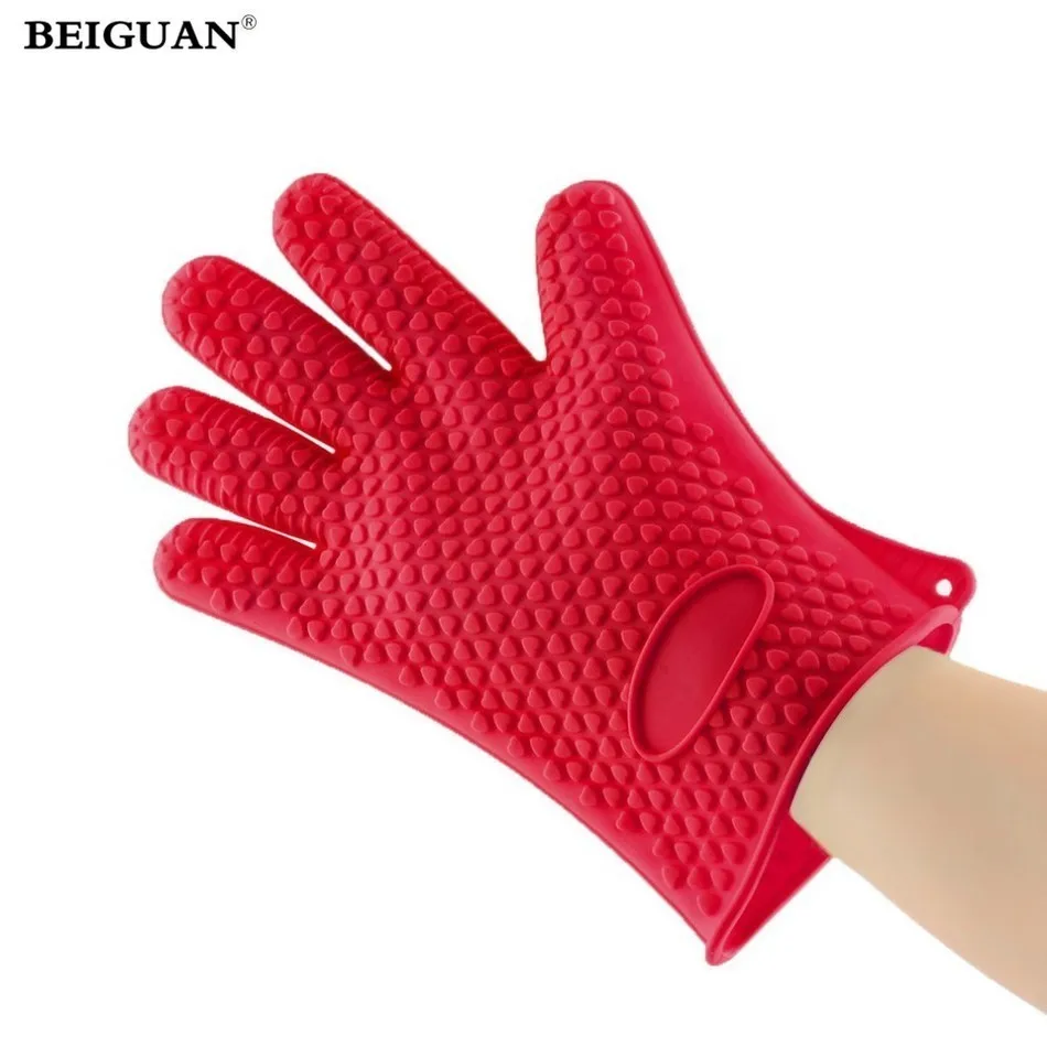 Heat Resistant Silicone Glove Cooking BBQ Oven Pot Holder Mitt Kitchen