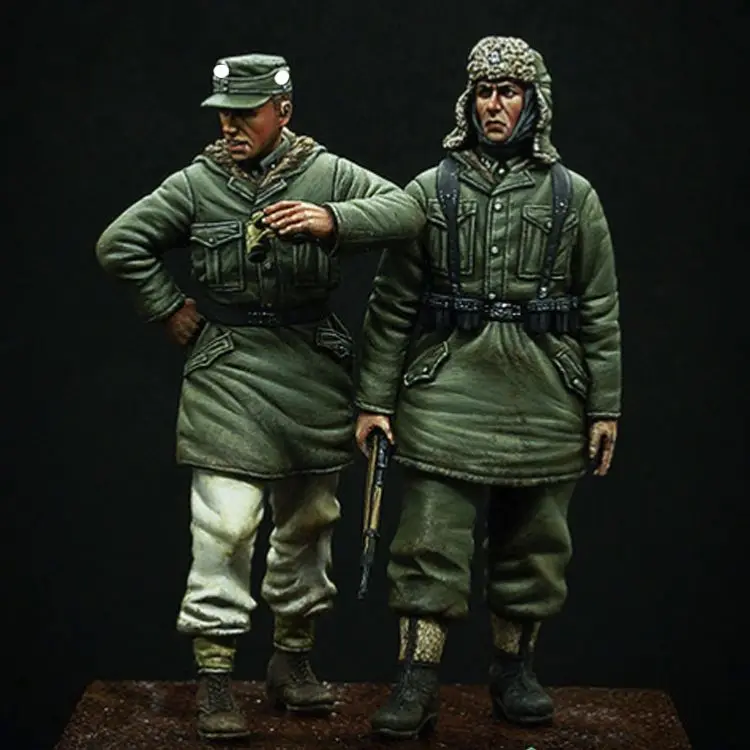 Risjc 1/35 Resin Soldier Model World War II Soldier 2 People White Model Figure kit //13272