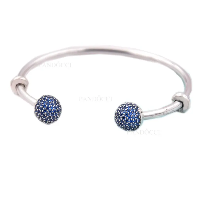 

2017 Autumn European 2017 New Autumn Fashion 925 Sterling Silver Blue Newest Sparkling Open Bangle for Women DIY Jewelry