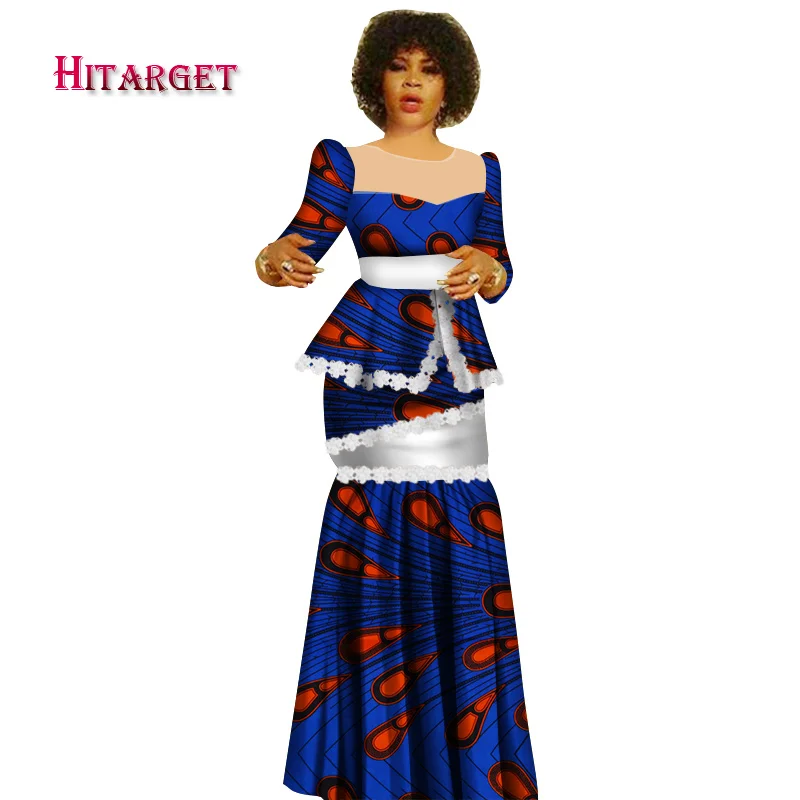 Hitarget Новая африканская восковая одежда для женщин Традиционная Дашики хлопок топ юбка комплект из 2 частей Дашики Платье WY2936